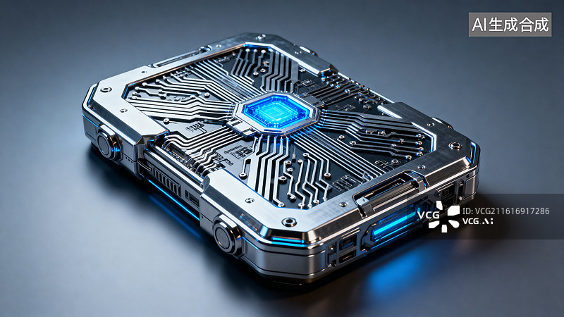 【AI数字艺术】未来科技感电路板设备特写图片素材