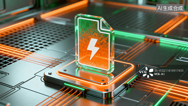 【AI数字艺术】科技感电路板上的闪电文件图标图片素材