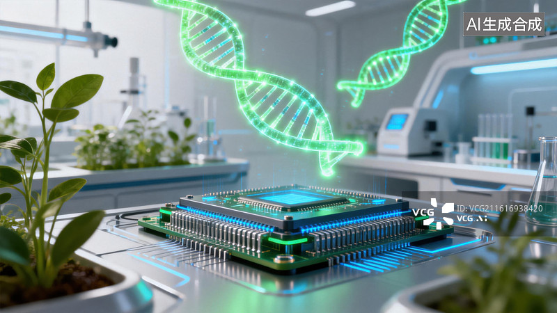 【AI数字艺术】实验室中的DNA与芯片图片素材