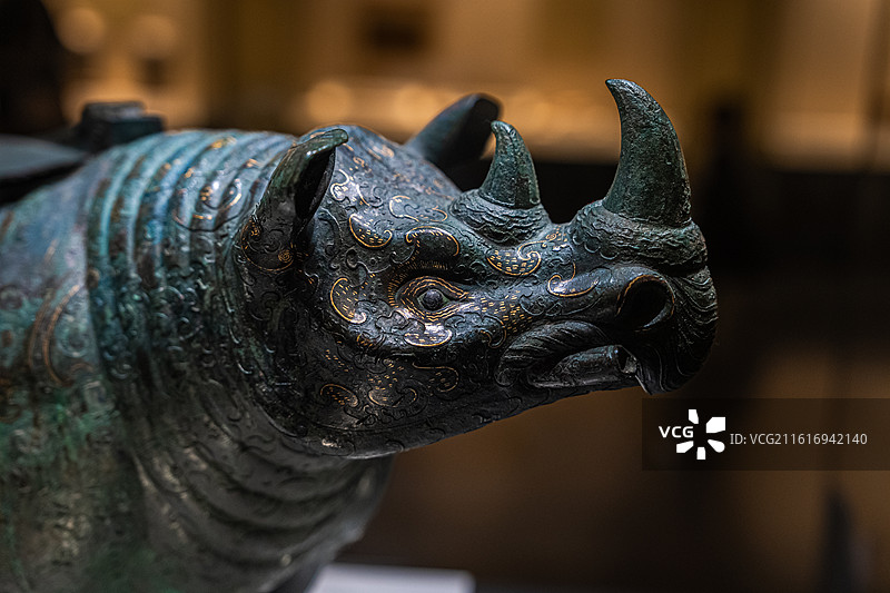 西汉 错金银云纹青铜犀尊 1963年陕西兴平出土 中国国家博物馆 镇馆之宝 国宝图片素材