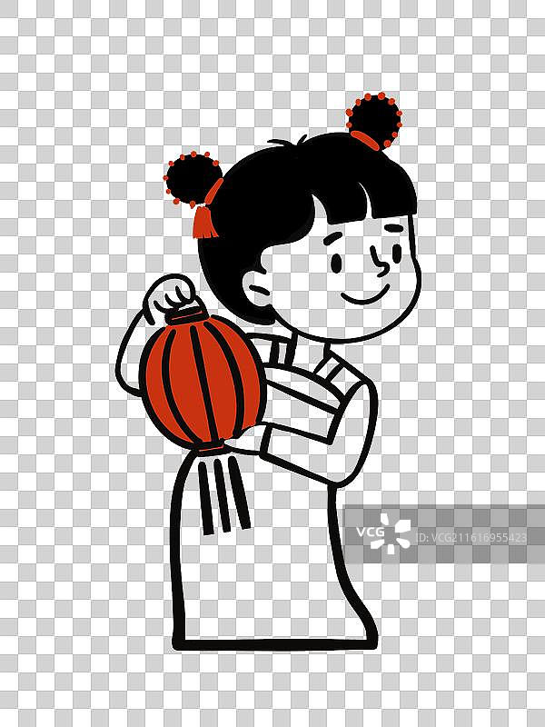 Ins风简笔提灯笼的女孩图片素材