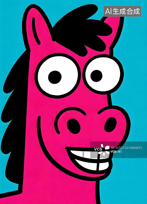 【AI数字艺术】插画,卡通,设计,艺术,马,动物,模板,可爱的,符号,,4K分辨率,AI数字艺术,图标，Q版，头像，图片素材