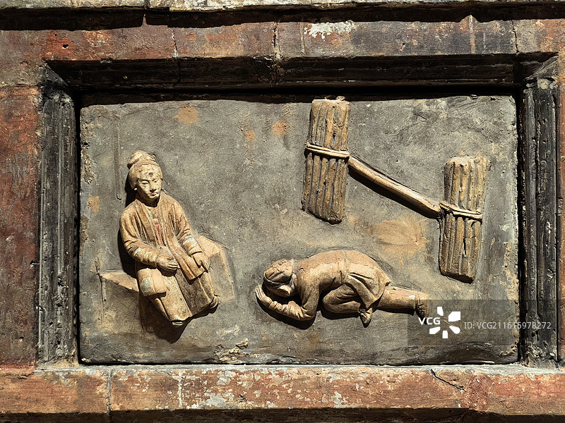 墓葬壁画，山西宋金墓葬艺术，墓葬艺术，金代墓葬，郝匠金墓 古老，出土原件 仿木构砖雕，彩绘 展品图片素材