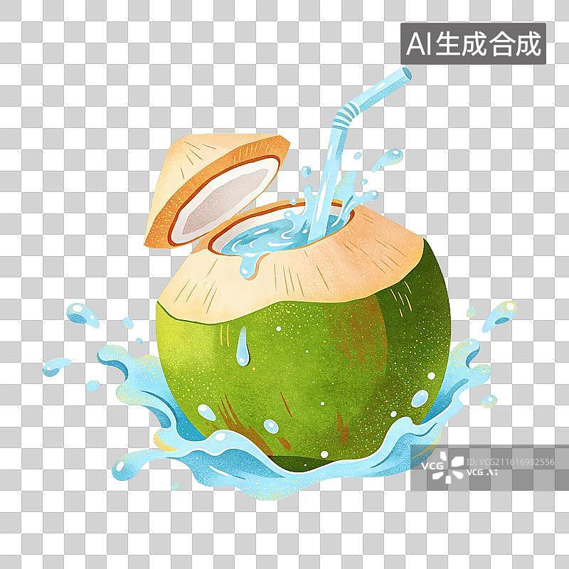 【AI数字艺术】青椰椰子水插画图片素材