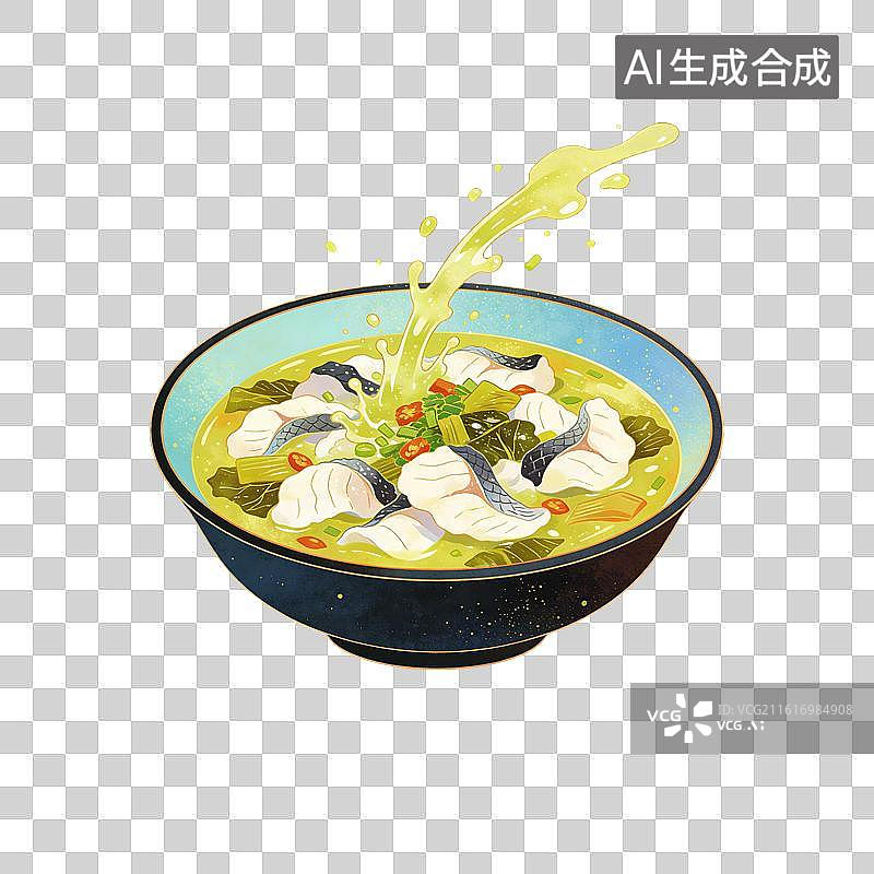 【AI数字艺术】酸菜鱼美食插画图片素材