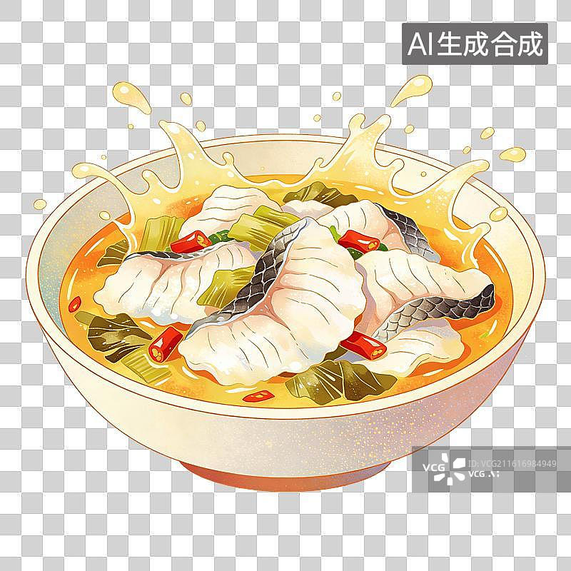 【AI数字艺术】酸菜鱼美食插画图片素材