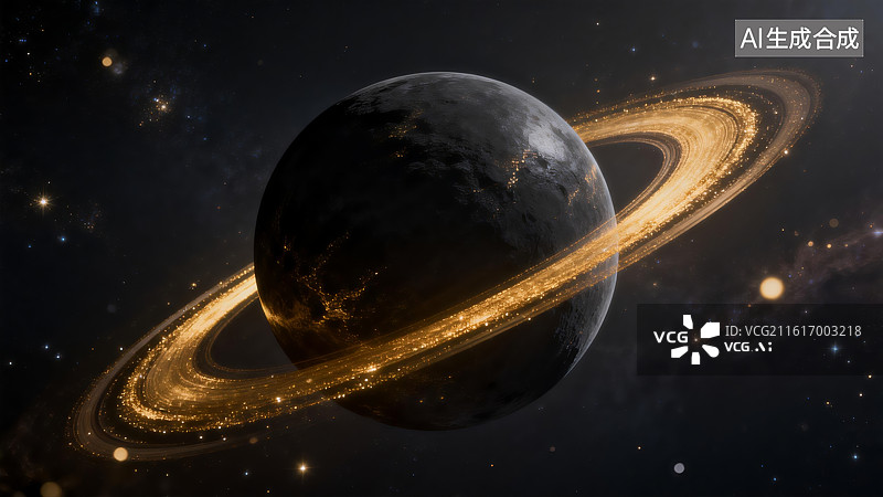 【AI数字艺术】带有光环的行星在宇宙中图片素材
