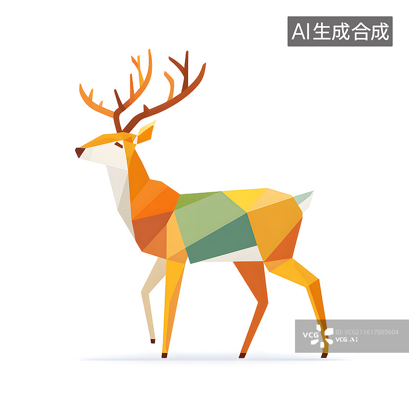 【AI数字艺术】多色块构成的鹿形图案图片素材