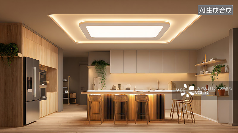 【AI数字艺术】现代厨房与家具配置图片素材