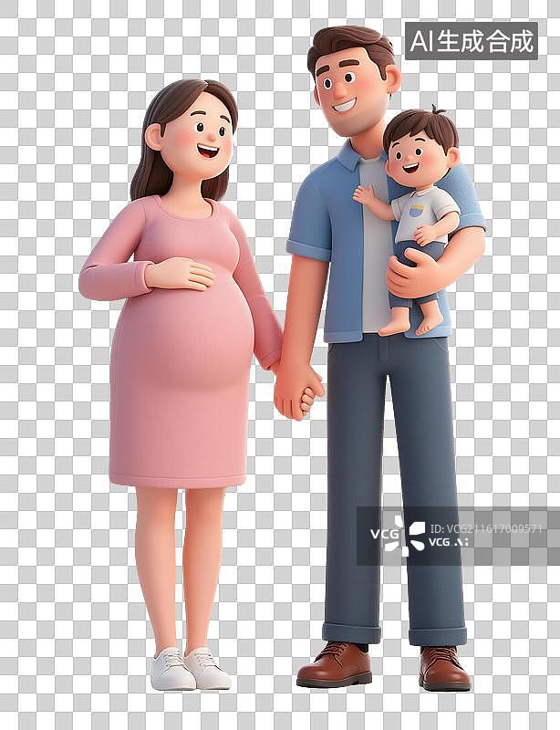 【AI数字艺术】AIGC：3D卡通怀孕的妈妈，二胎家庭，幸福相拥，元素，免抠图形图片素材