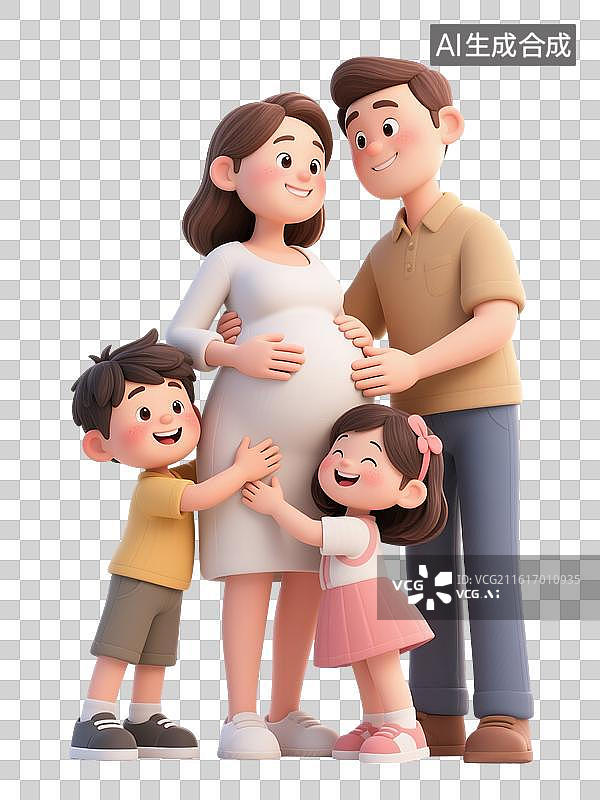 【AI数字艺术】AIGC：3D卡通三胎家庭，元素，免抠图形图片素材