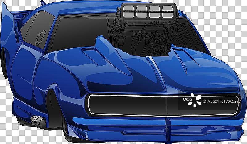 带有黑色条纹的蓝色直线竞速赛车图片素材