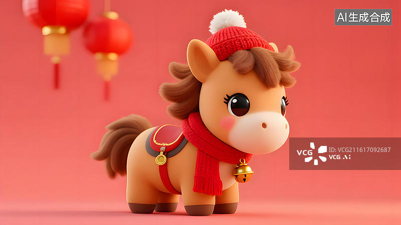 【AI数字艺术】戴红帽的小马玩偶图片素材