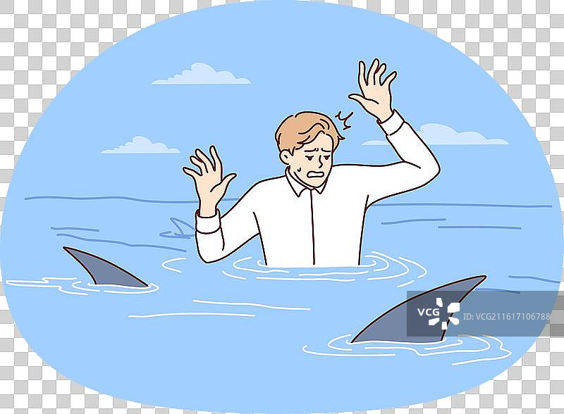 惊恐的商界男士身处水中图片素材