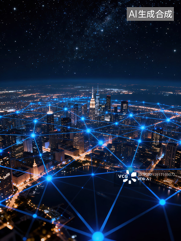 【AI数字艺术】全球网络科技连接，人工智能全球化，数据共享物联网，城市安全数据共享图片素材