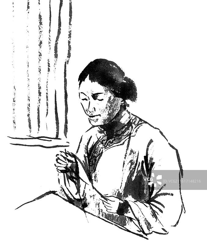 复古怀旧旧时光时代过去往事普通人的一生黑白效果水墨风水墨画剪影人物动态插画图片素材