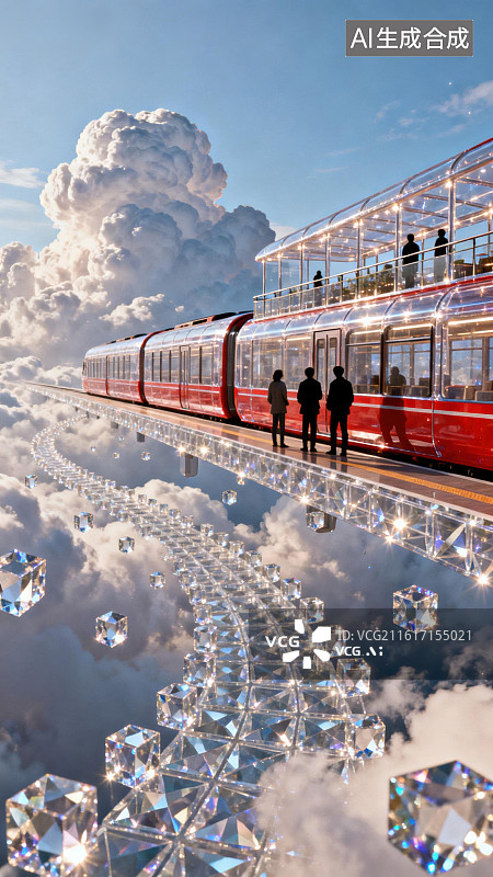 【AI数字艺术】悬浮列车穿越水晶云海图片素材