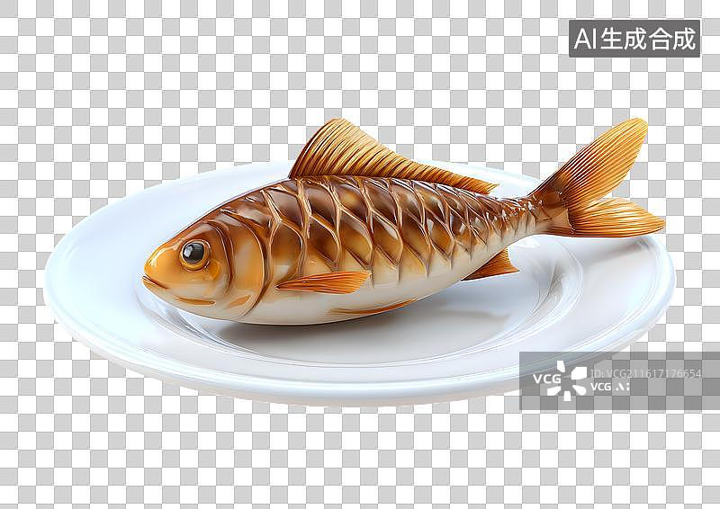 【AI数字艺术】盘子上一条卡通烤鱼图片素材