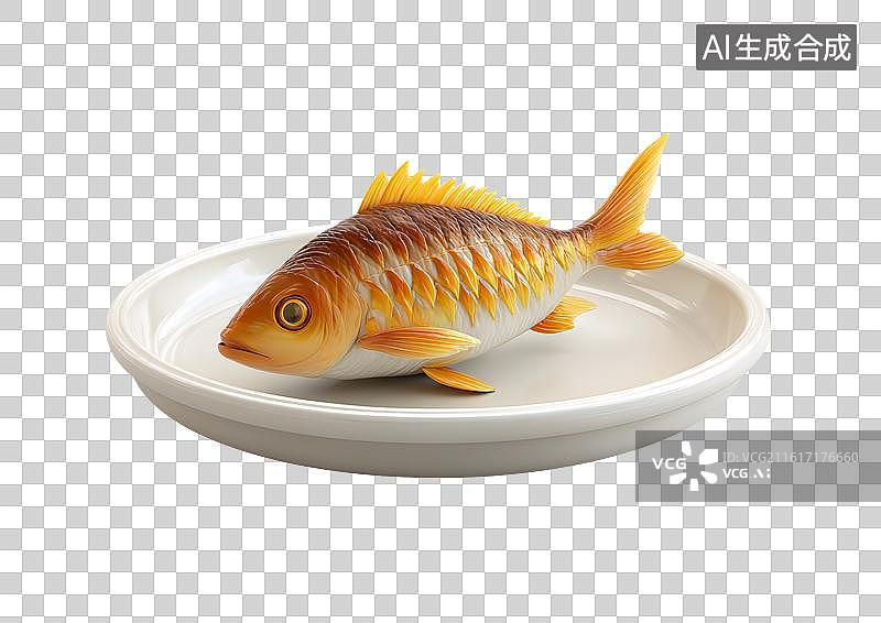 【AI数字艺术】盘子上一条卡通烤鱼图片素材