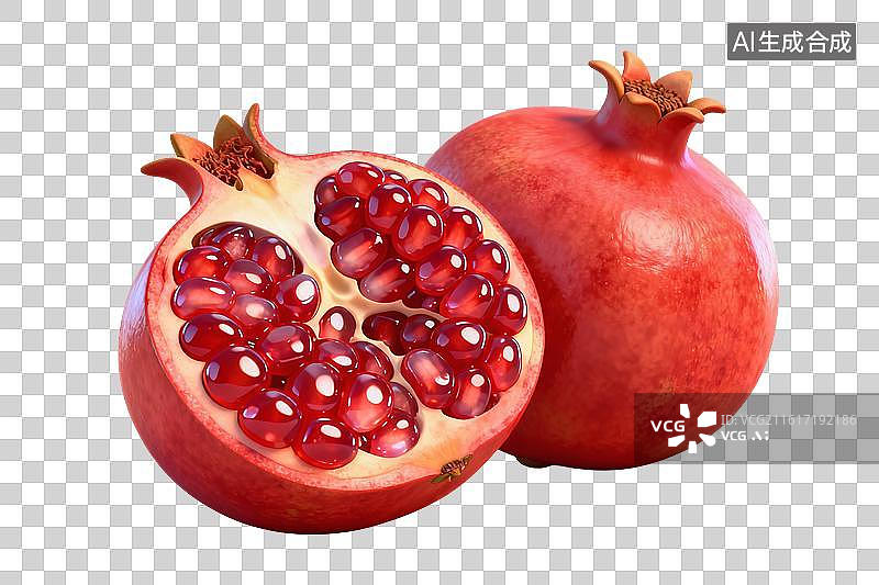 【AI数字艺术】卡通风格，新鲜的石榴与颗粒饱满的石榴籽PNG格式的免扣元素图片素材