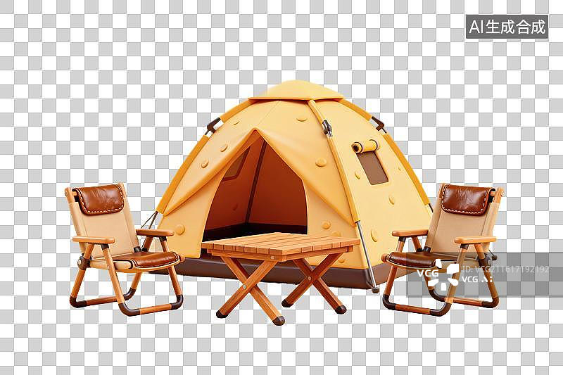 【AI数字艺术】卡通风格，露营帐篷与露营椅PNG格式的免扣元素图片素材