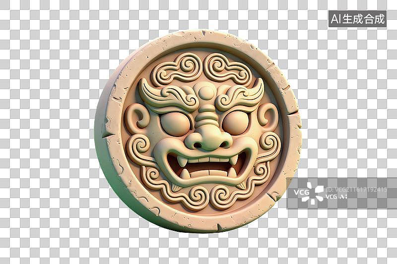 【AI数字艺术】卡通风格，古代建筑结构，瓦当PNG格式的免扣元素图片素材