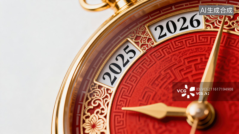 【AI数字艺术】金色怀表显示2025至2026年图片素材
