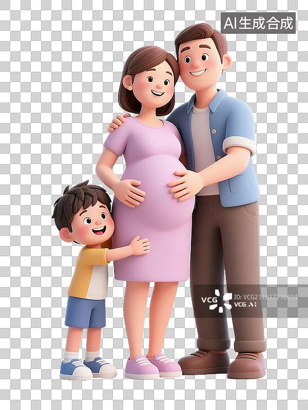 【AI数字艺术】AIGC：3D卡通怀孕的妈妈，二胎家庭，幸福相拥，元素，免抠图形图片素材