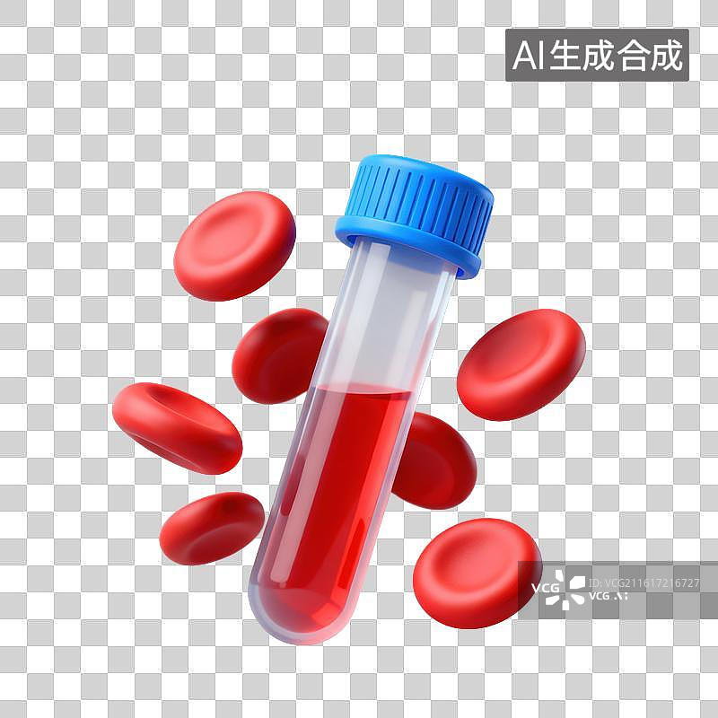 【AI数字艺术】3D磨砂玻璃材质教育主题生物学科学试管血液红细胞元素图片素材