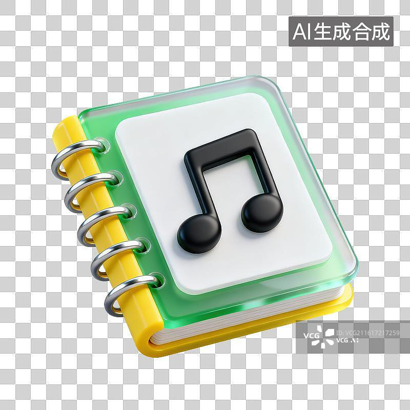 【AI数字艺术】3D磨砂玻璃材质教育主题音乐课带有音符的音乐教科书元素图片素材