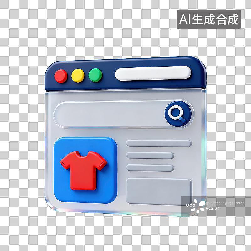 【AI数字艺术】3D磨砂玻璃材质电商购物主题衣服服饰购物类网页应用界面搜索框线上选购元素图片素材