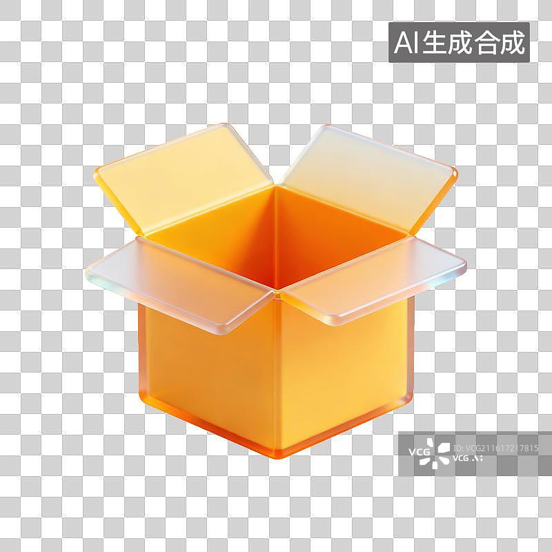 【AI数字艺术】3D磨砂玻璃材质电商购物主题打开的快递纸箱元素图片素材