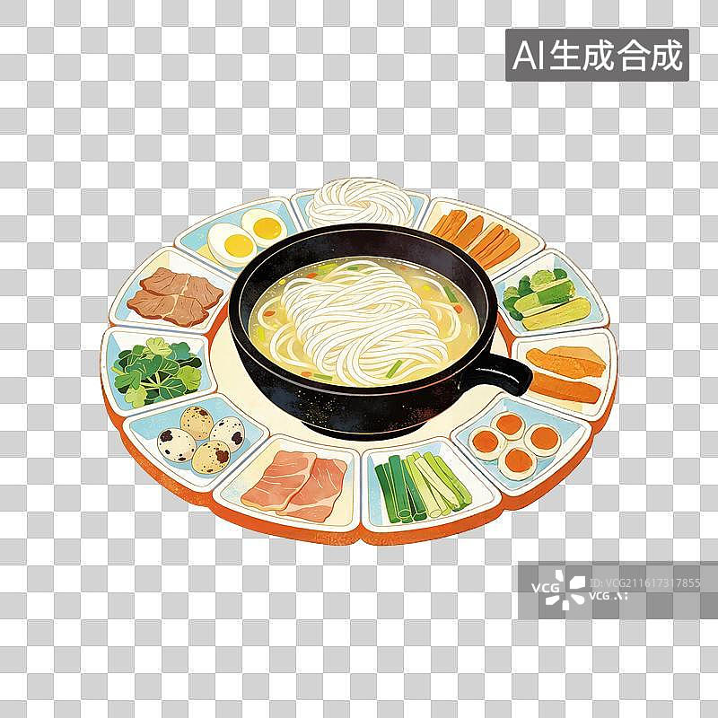 【AI数字艺术】过桥米线美食插画图片素材