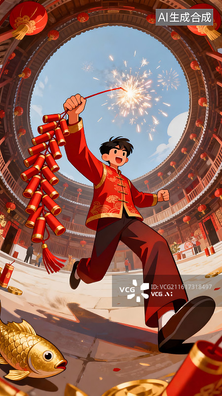 【AI数字艺术】春节新年人物民俗喜庆插画图片素材