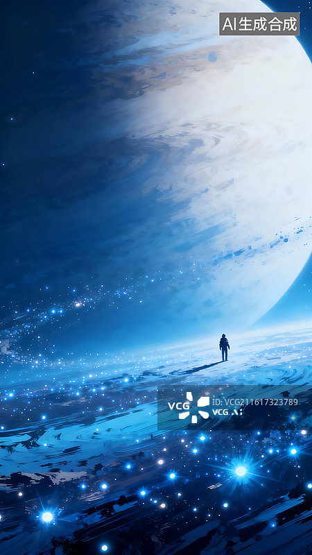 【AI数字艺术】蓝色梦幻孤独宇宙星河背景壁纸图片素材