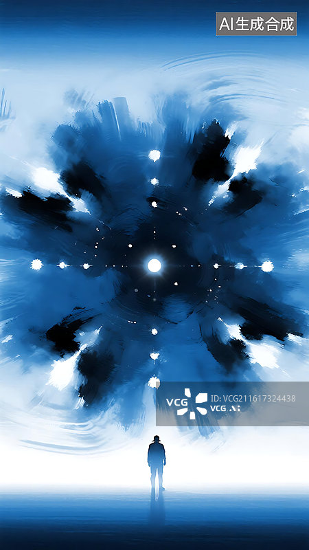 【AI数字艺术】蓝色梦幻孤独宇宙星河背景壁纸图片素材