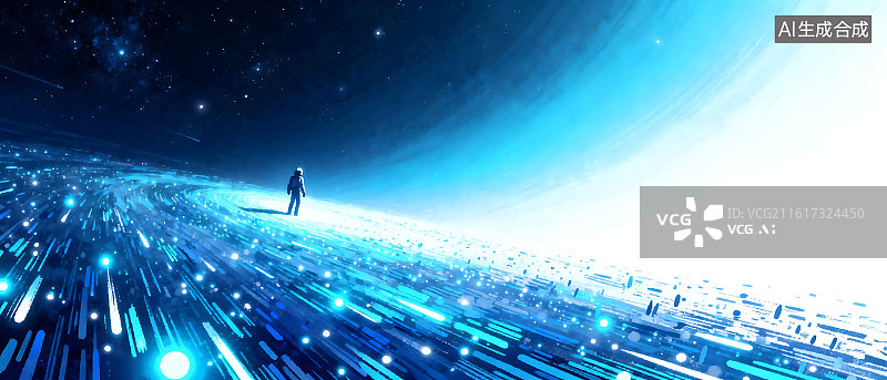 【AI数字艺术】蓝色梦幻孤独宇宙星河背景壁纸图片素材