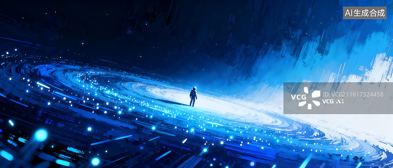 【AI数字艺术】蓝色梦幻孤独宇宙星河背景壁纸图片素材