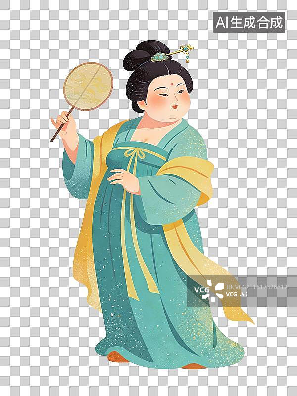 【AI数字艺术】唐朝丰满汉服女生插画图片素材
