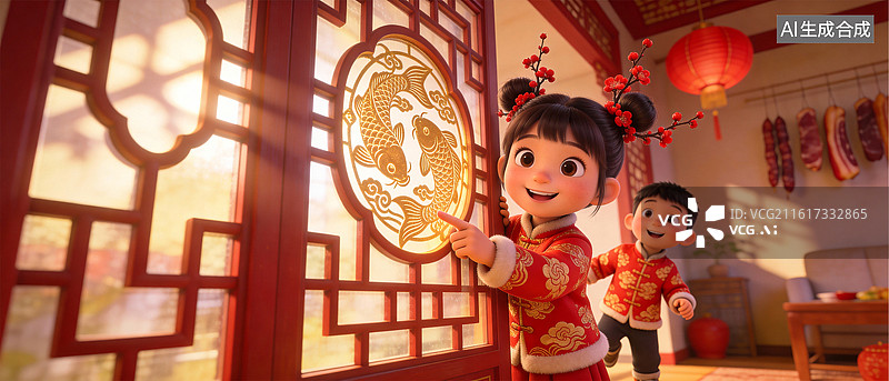 【AI数字艺术】新年春节过年喜庆大透视插画海报图片素材