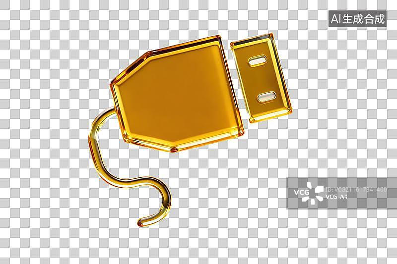 【AI数字艺术】金色USB闪存盘特写图片素材