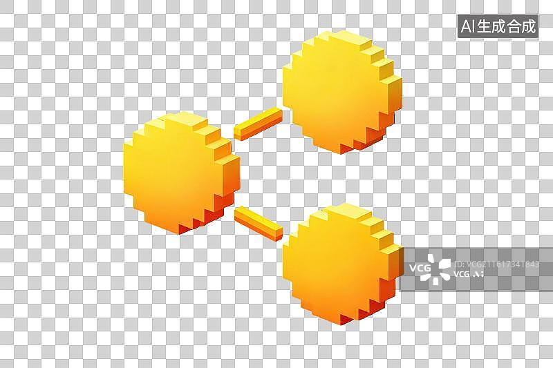 【AI数字艺术】像素风格金色球体连接结构图片素材