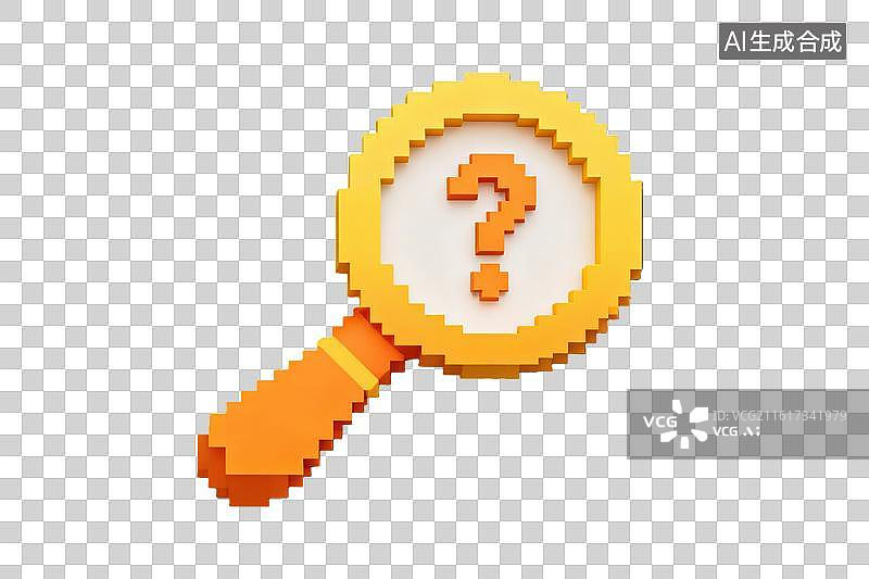 【AI数字艺术】像素风格放大镜与问号图标图片素材