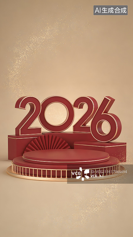 【AI数字艺术】2026新年庆典舞台3D设计图片素材