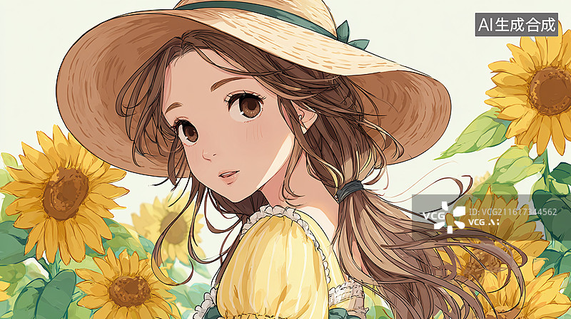 【AI数字艺术】向日葵女孩插画图片素材