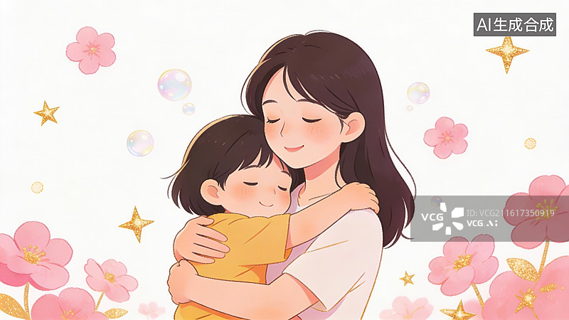 【AI数字艺术】母亲怀抱孩子温馨场景图片素材