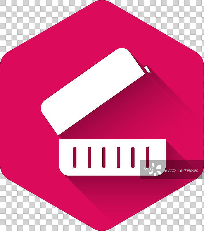 白色午餐盒图标，带有长阴影，孤立显示图片素材