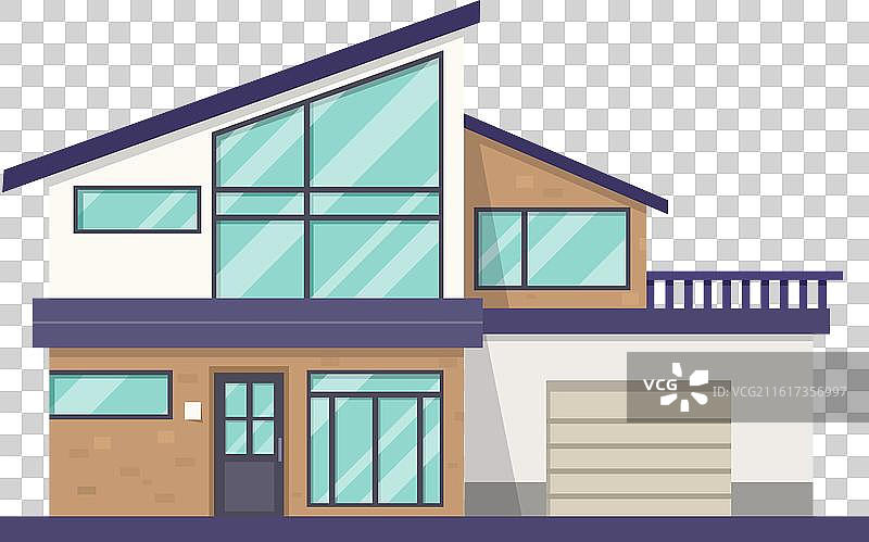 现代房屋，拥有倾斜屋顶和大窗户图片素材