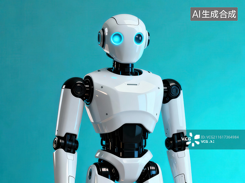【AI数字艺术】白色人形机器人正面展示图片素材