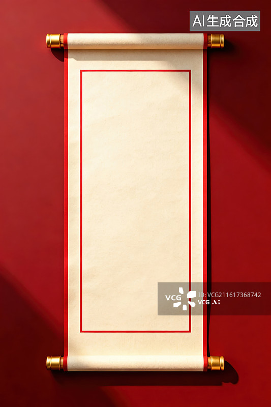 【AI数字艺术】红色背景上的卷轴图片素材